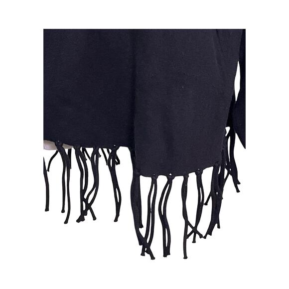Carmen Marc Valvo Black Turtleneck Fringe Sweater L Viscose Blend Long Sleeve - Picture 4 of 6